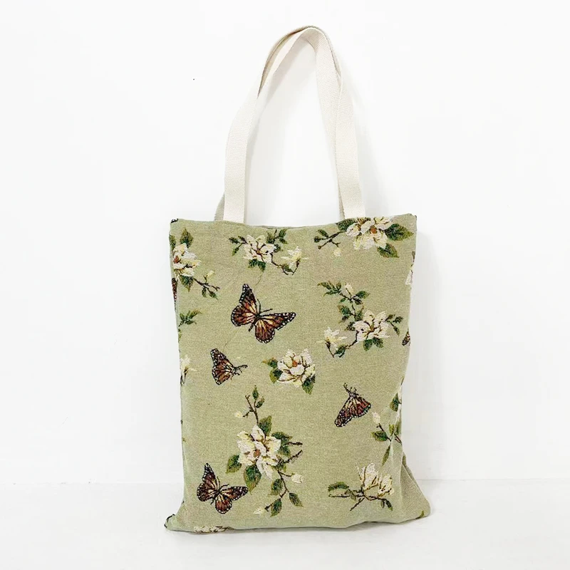 Custom Tapestry Grocery Tote Bag Jacquard Cotton Reusable Shopping Bags Summer Beach Bags