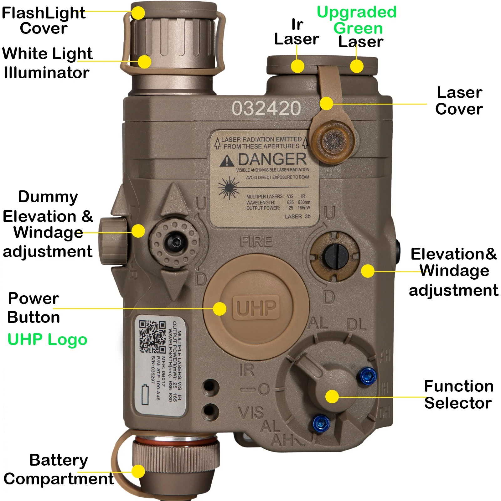 Actionunion Tactical Multi-function LA5 PEQ 15 Laser Light Battery Box case with Green LED light