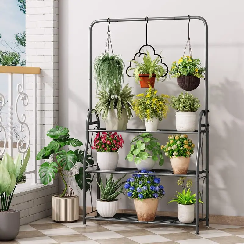 Indoor Outdoor High Angle Hanging Plant Stand Metal Planter Ladder For Room Balcony Garden Patio Multi Plant Stand 3 Tiers
