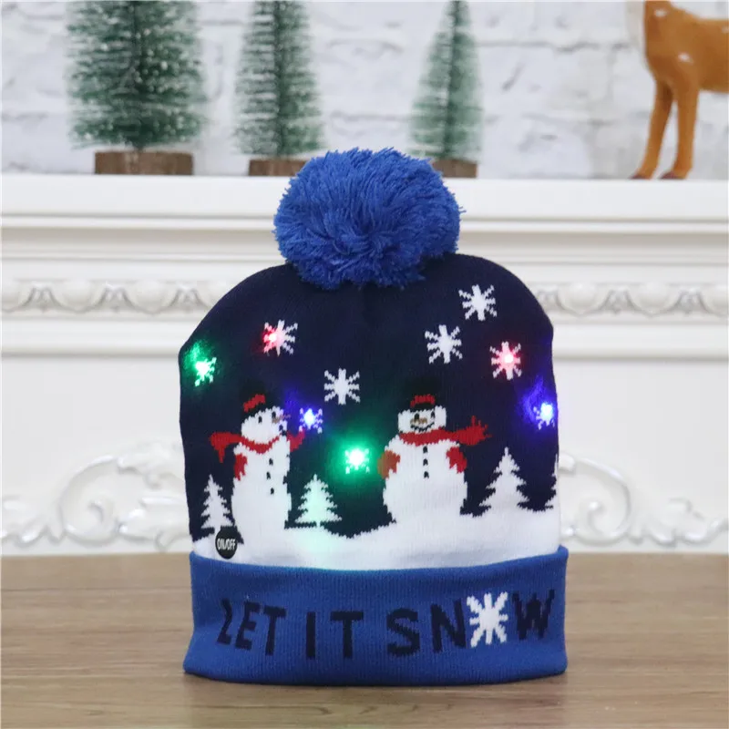 Christmas Hats Child Knitted Hat Colorful Glowing Blinking Beanie LED Flashing Light up Adult Christmas Decoration Supplies