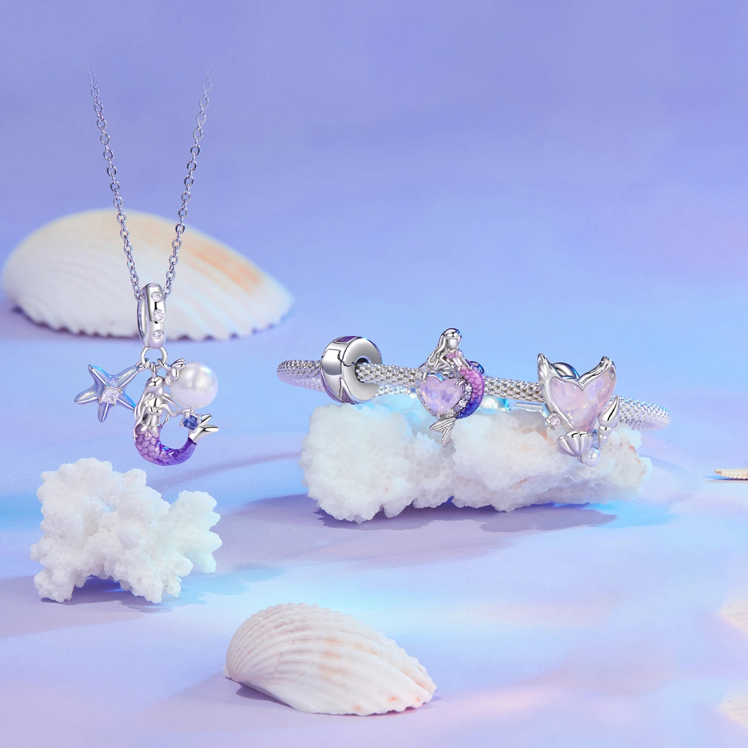 S925 sterling silver DIY necklace bracelet jewelry combination beads ocean mermaid series beaded jewelry pendant