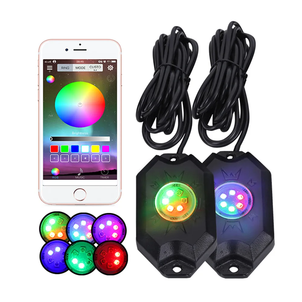 4/6/8 Pods Multicolor Off Road RGB LED Rock Light Kit with APP Controller,Timing Function,Music Mode For Pick Up ATV UTV
