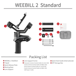 ZHIYUN Weebill 2 Gimbal Stabilizer for Camera DSLR Cameras 3-Axis Handheld Stabilizer with Screen for Canon/Sony VS DJI