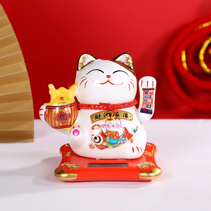 Japanese Waving Arm Maneki Neko Lucky Cat Statues Decor Beckoning Feng Shui Wealth Cat for Welcoming Fortune Luck Wealth 5Inch