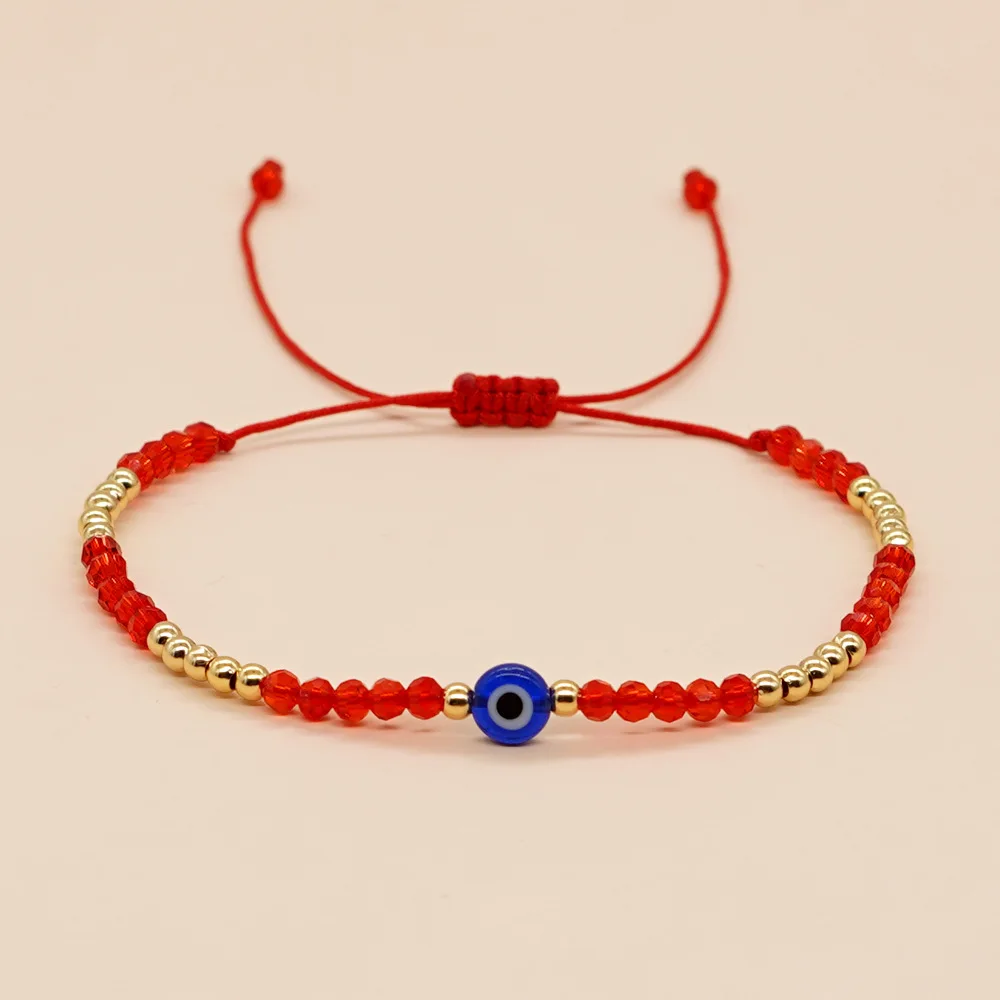 Wholesale Friendship Handmade Natural Glass Beads Red String  Adjustable Evil Eye Bracelets