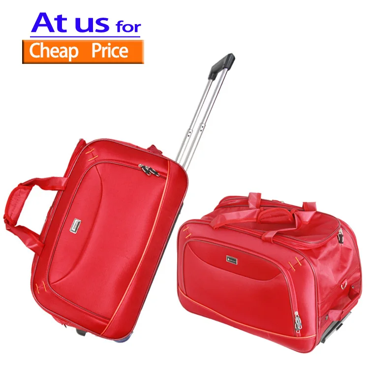 Qideming Custom logo cheap duffle foldable luggage traveling bag roller weekend travel bag with wheels and trolley