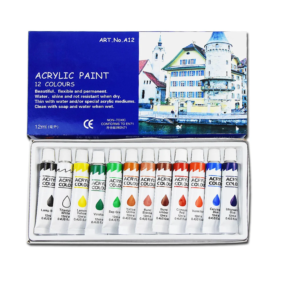 Hot sale safe and non-toxic 18colors 12ml tubes acrylic paint set for kids and students