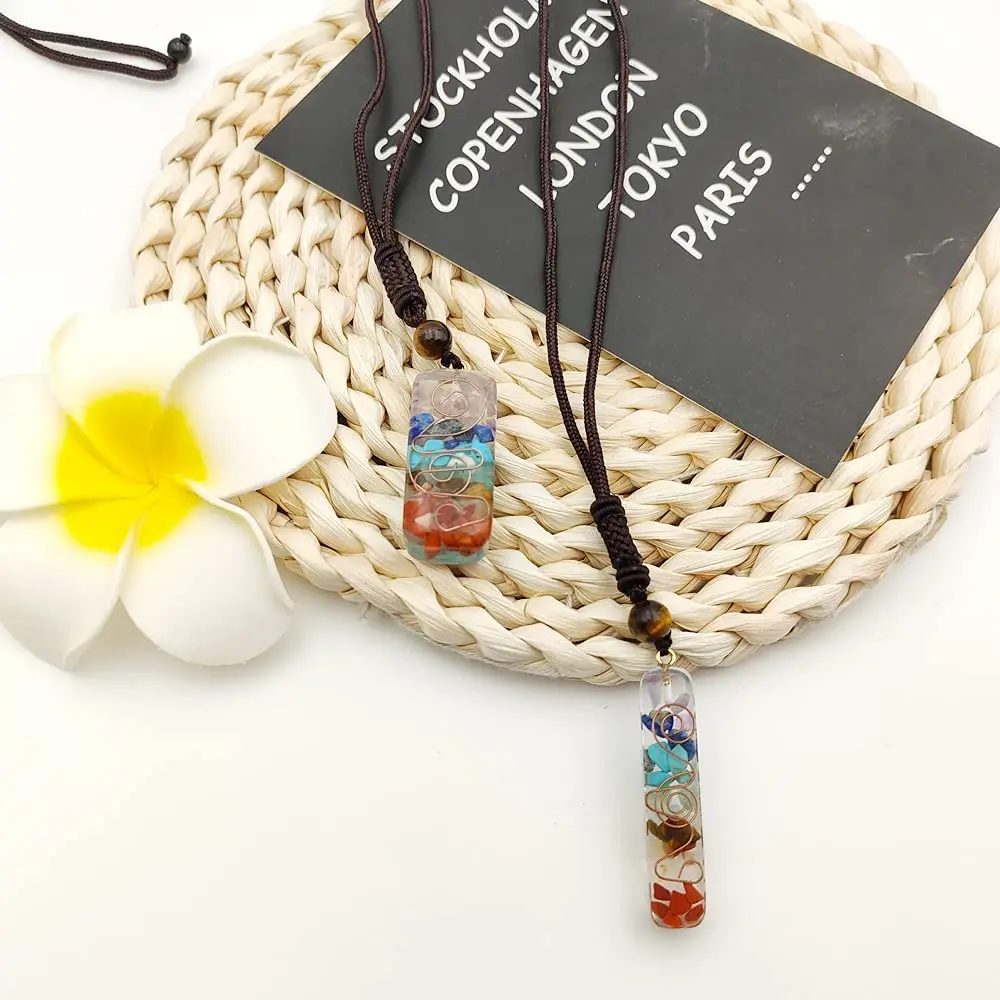 Orgone Chakra Healing Pendant with Adjustable Cord 7 Chakra Stones Spiritual Healing Necklace