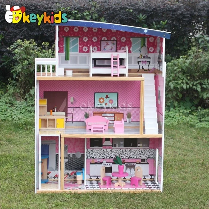 Самые популярные деревянный игровой домик игрушки розовый Кукольный дом Вилла Набор для