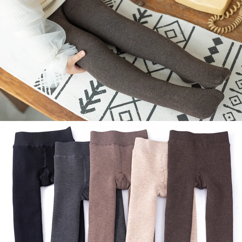 Hot Sale Winter Thick Fleece Thermal Child Pantyhose Fashion Solid Slim High Waist Fuzzy Warm Baby Pantyhose Tights