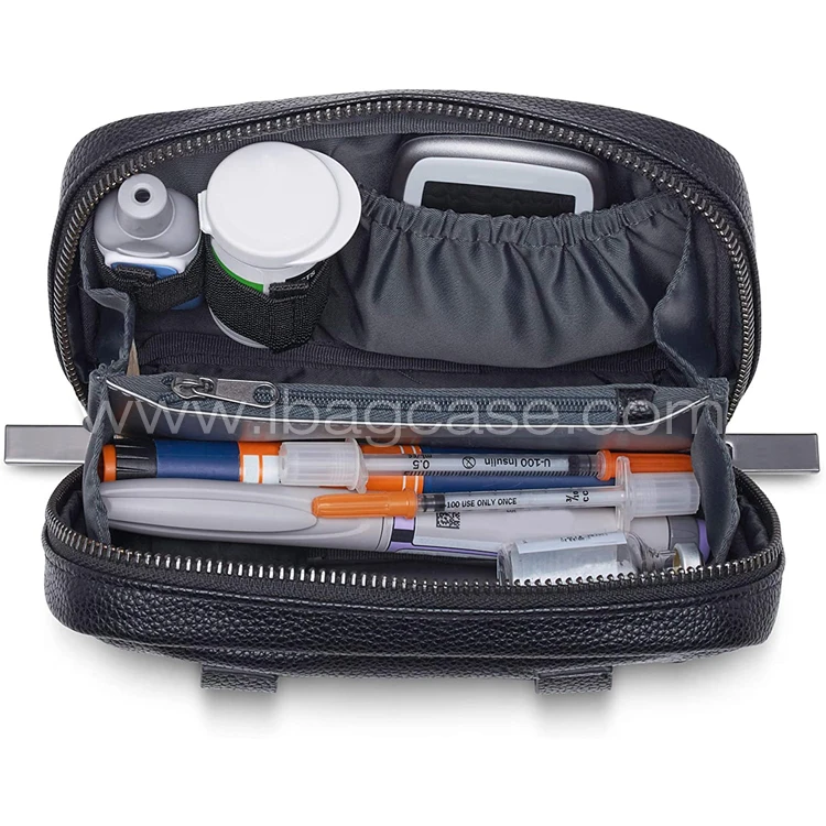 Custom Travel Leather Diabetes Belt Bag for Insulin Pens
