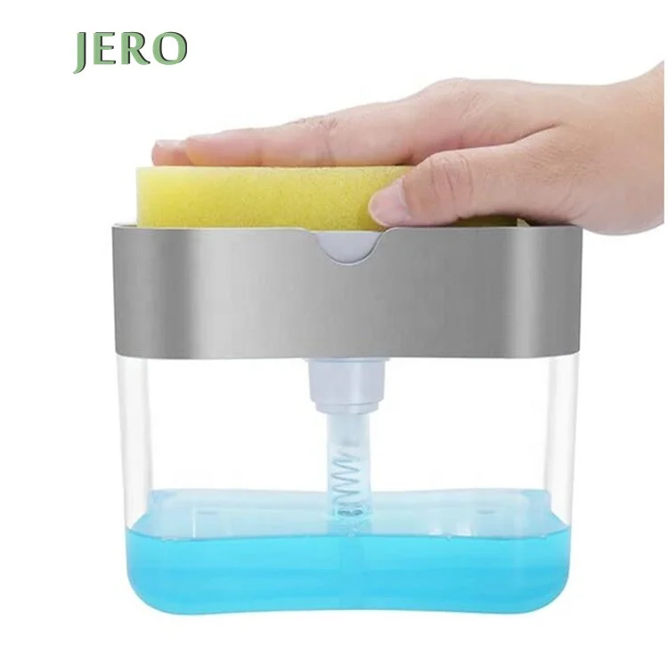 Amazon manual soap dispenser,Soap Pump Dispenser and Sponge Holder for Kitchen Sink Dish Washing Soap Dispenser 13 Ounces (Grey)