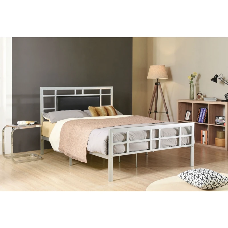 double size low base metal frame bedstead black bed with Vintage Headboard