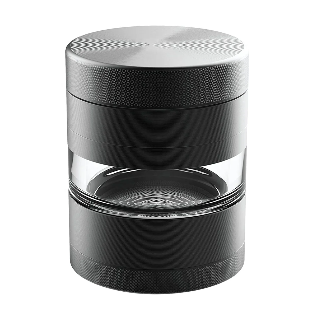 Pure viewing window 2.2inch 5 piece matte black herb grinder with big pollen chamber