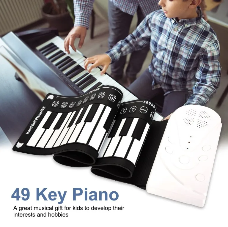 Portable 49 Keys Flexible Roll Up Piano Silicone Rubber Keyboard ABS Plastic Electronic Soft Keyboard Piano