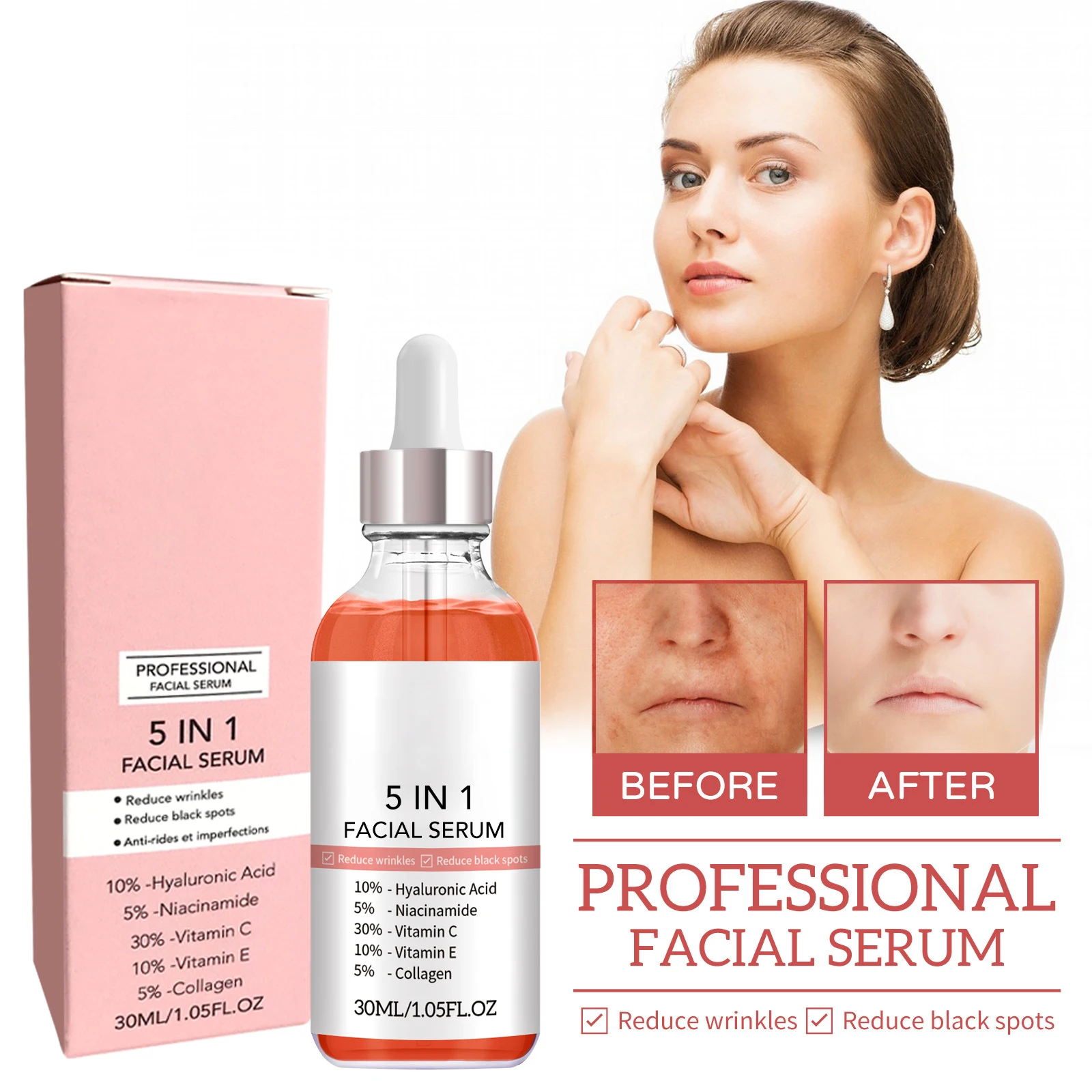 5 in 1 Facial Serum Niacinamide Rich Hydrating, Anti-Aging, & Whitening Formula for Dark Skin - All-in-One Skincare Solution