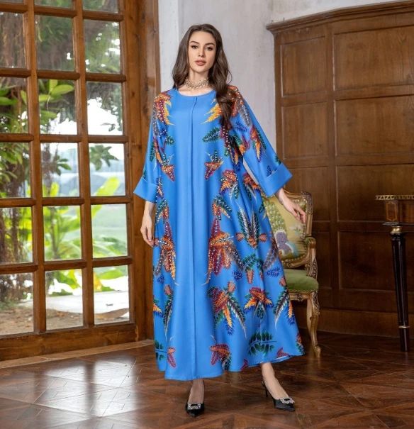 Ladies Modest Muslim Dress  Dubai Abaya Eid Kaftan Dresses Diamond Hijabs Maxi Dress Muslim Women