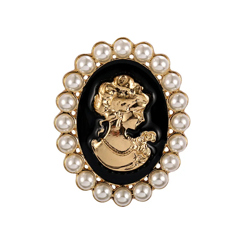 Wholesale Coat Vintage Brooches Women Retro Beauty Queen Acrylic Stone Cameo Pearl Brooch For Girls