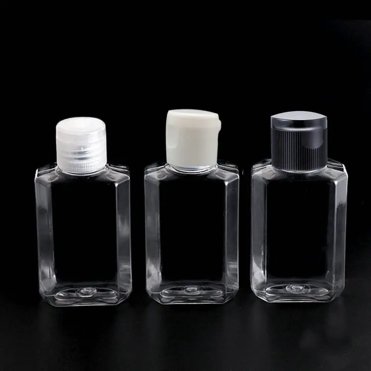 
square type Empty transparent 60ml plastic bottles plastic water bottles can with different cap 