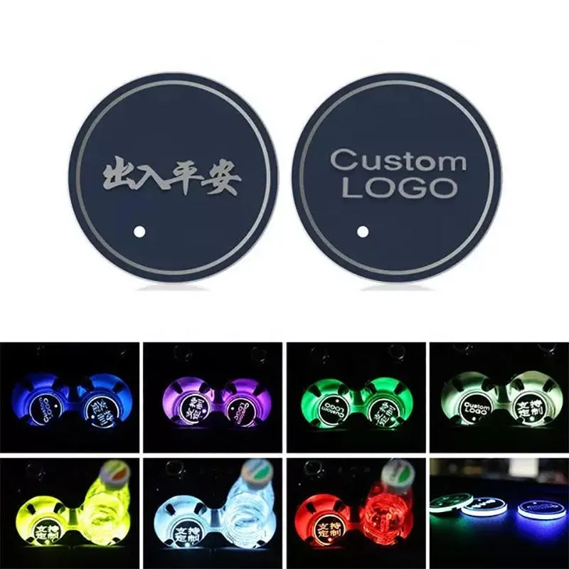 Custom Car Atmosphere Light Car Decoration Changing USB Luminescent Cup Pad LED Car Coaster