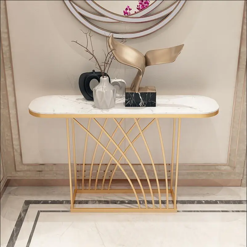 2021 newest luxury design European french gold metal frame marble rock beam top console table