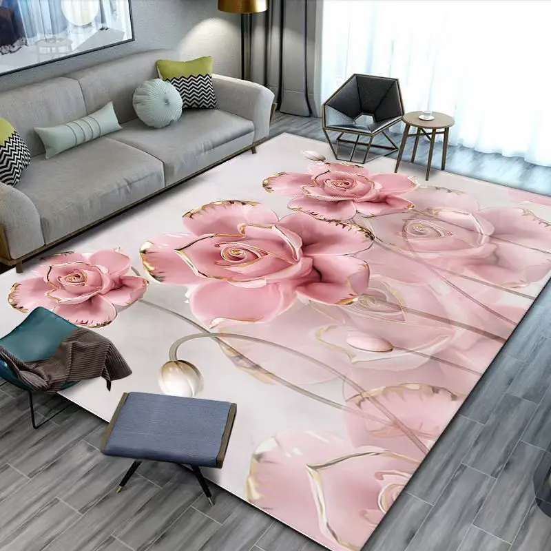 modern 3d rugs pink color Flower pattern large area rugs high quality custom pink living room rug