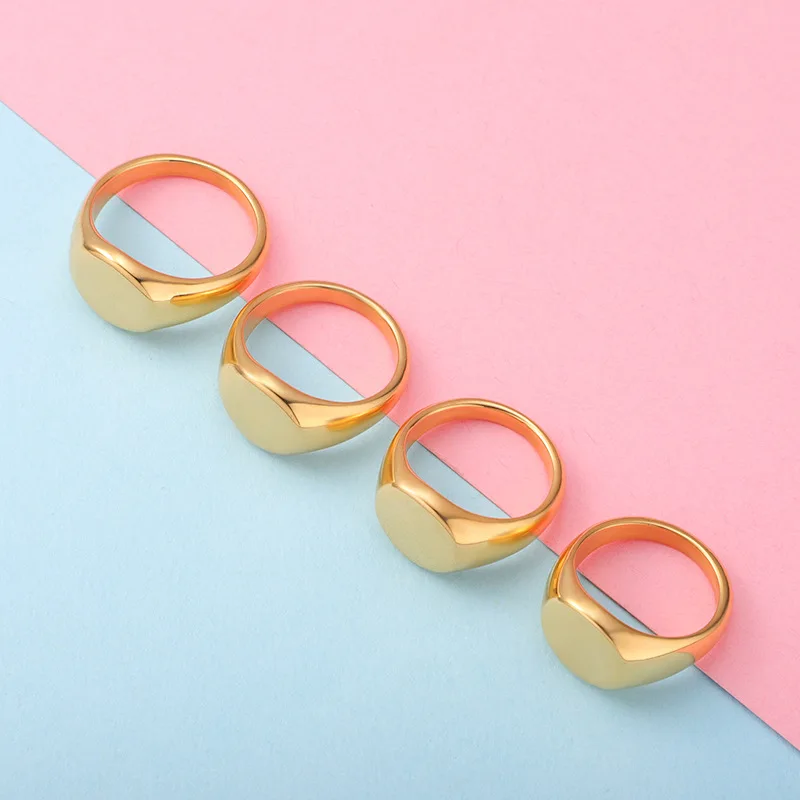 Gold Square Stainless Steel Men Signet Ring