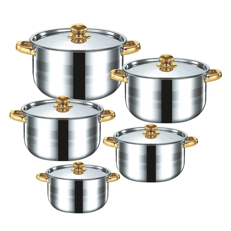 Luxury 10 stainless steel cookware set suit-5 size with cover, durable and versatile (6.3 - 7 - 7.9 - 8.6 - 9.4 inch)