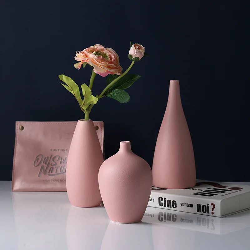 
Nordic creative crafts makaron color flower ceramic vase living room table decoration small vase 