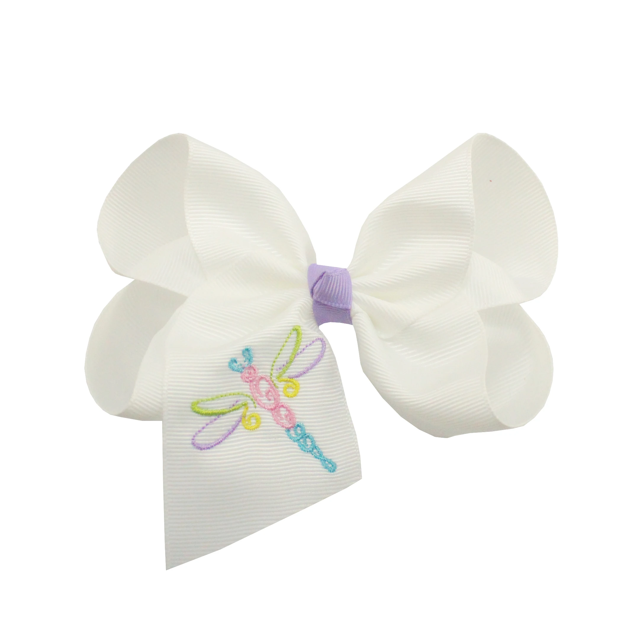 wholesale 5 inch Customizable embroidery hair bows flower  hair clips  for girls