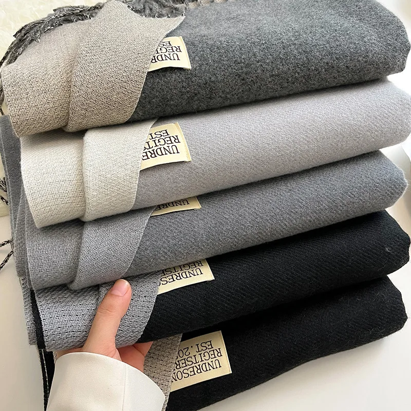 Fashion Winter imitation Cashmere Scarf For Mens Couples Thick Warm Double-sided Solid Color Plain Pashmina Shawls Women Scarves