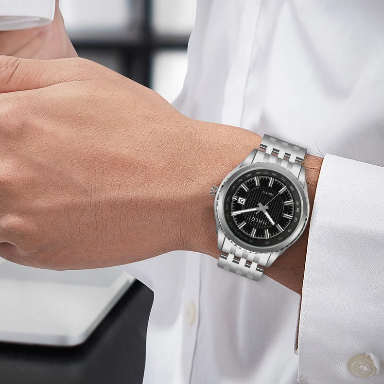 Dropshipping HALEI mens luxury watch brands fashion classic stainless steel water proof 3bar quartz mens watch