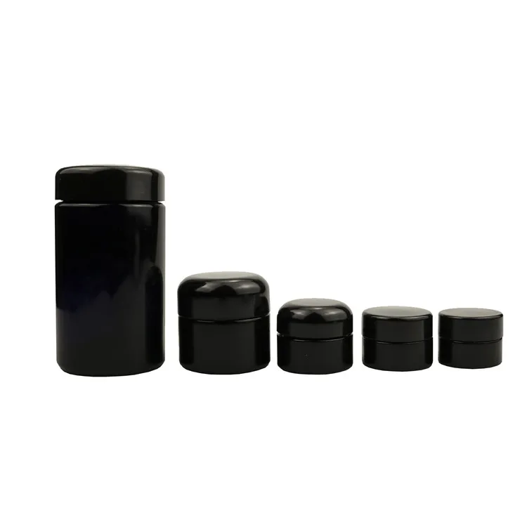Recyclable 100ml 150ml 200ml 250g 500g UV Black Dark Violet Stash Glass Jar Herb UV Smell Proof Air Tight Storage Glass Jar