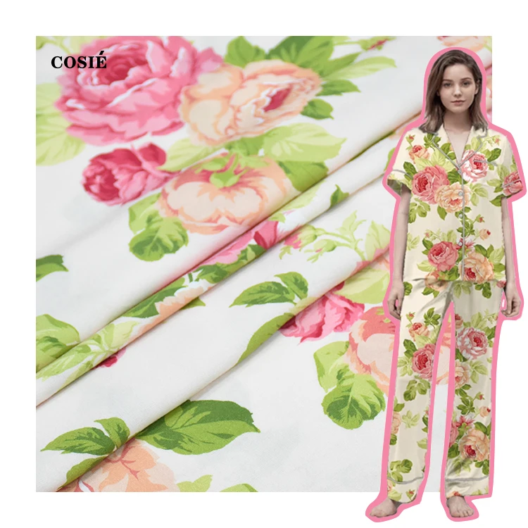 100% Twill Rayon Woven Fabric  Custom Digital Print Rose Flowers any Design 100gsm Soft Comfortable Viscose Fabric for Blouse