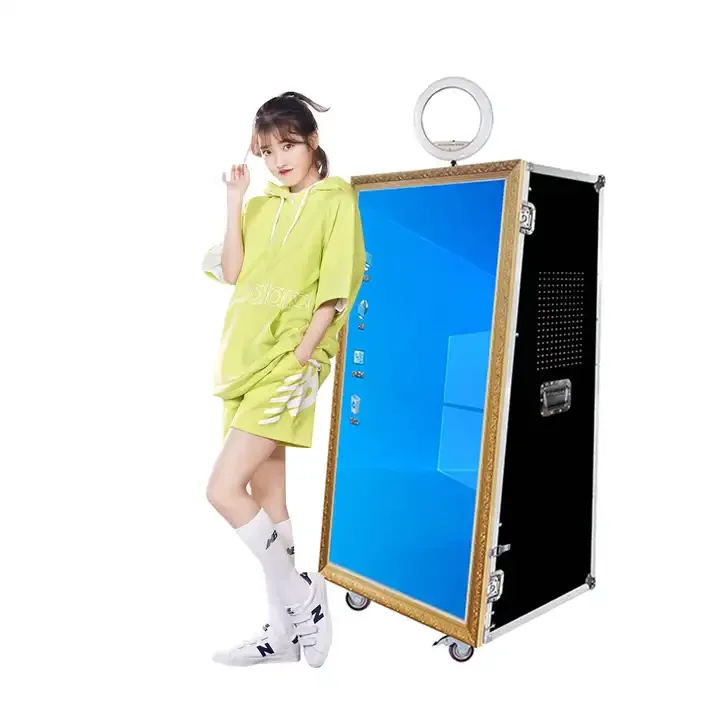 Fast Shipped Low price led frame enclosure 65 inch magic mirror photo booth With Canon Camera And HITI Printer wedding