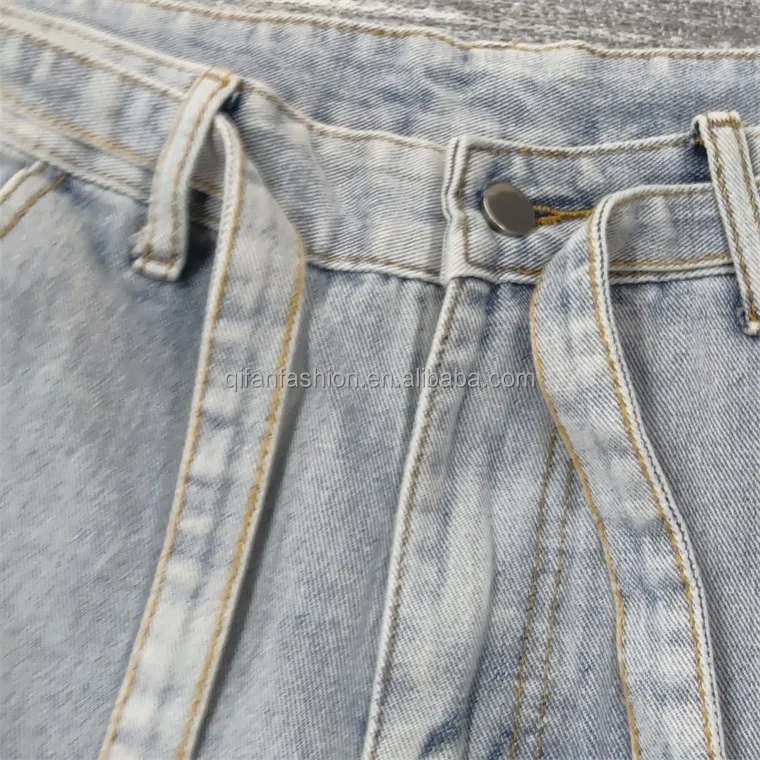 Custom Oversized Jeans Side Buttons Fade Wash Denim Shorts for Men