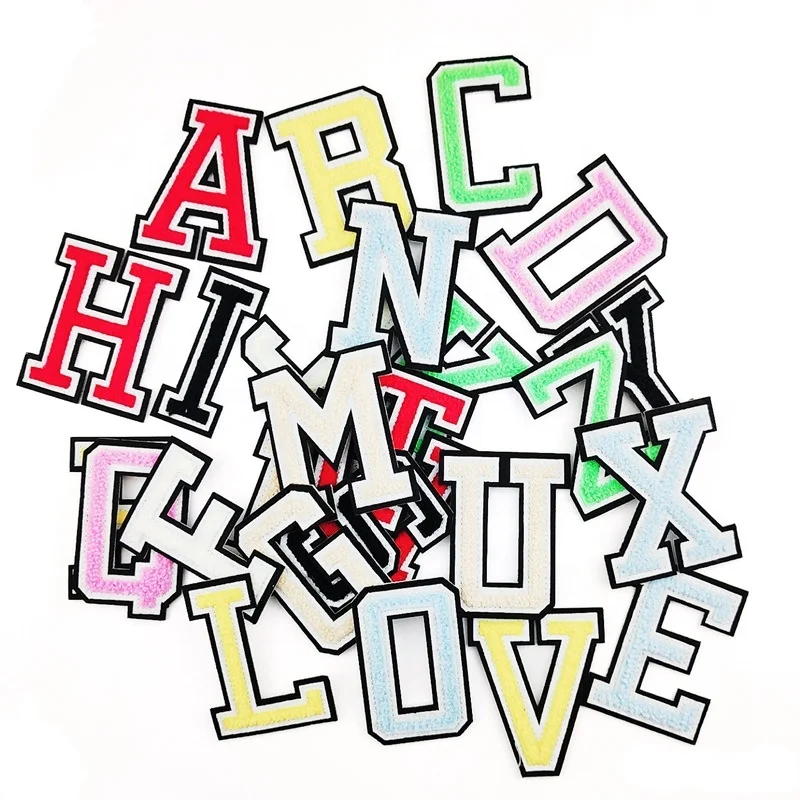 trendy Iron on 4 layer chenille embroidered Alphabet patches 3 inch colorful A-Z letter patches for kid child clothing garment