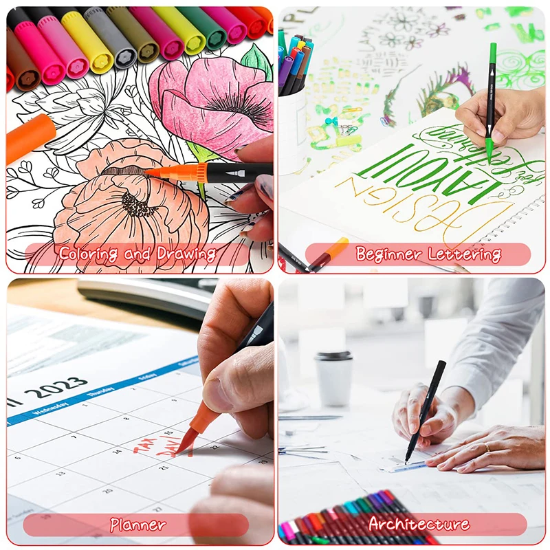 36 Colors Water-based Double Tip Colored Pen for Adult Coloring Hand Lettering Writing Planner