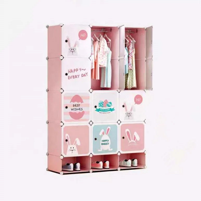 Cartoon Designs Storage Cabinet High Quality  Diy Plastic Foldable Wardrobe For Baby And Kids