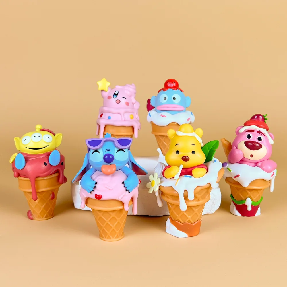 cute Ice cream cone 6pcs cartoon strawberry bear stitches pvc action figures toys lovely collectible kids action figures gifts