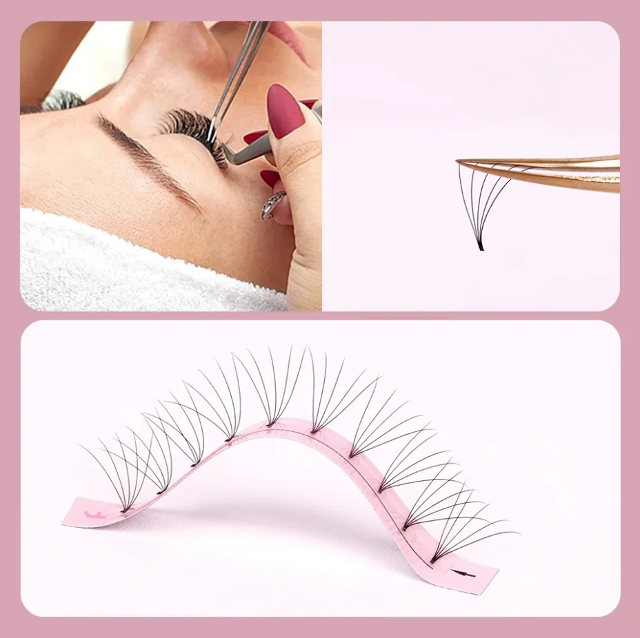 Short Stem Natural soft Korean PBT fibers 0.03 0.05 12mm mega 8d eyelashes 12 16rows 17mm 0.07 long stem premade fans lashes