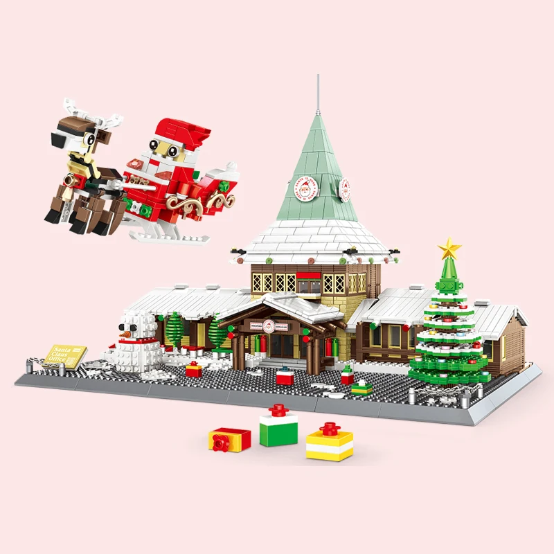 6218 Christmas Gift Santa Claus office Building Attractions Block Set Unisex Educational Assembly Building Block Plastic Toy
