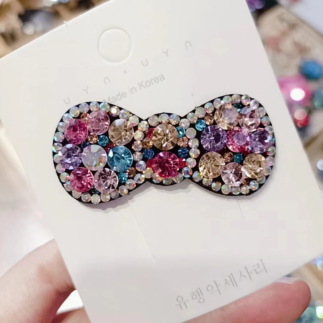HXN-058 Korean bangs hair clip with bow super flash and minimalist design czech diamond jewelry hairpin