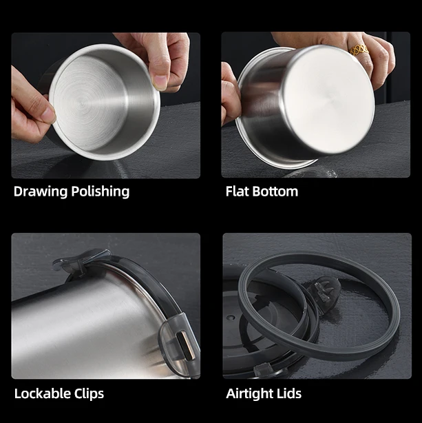 3 PCS round kitchen jars storage set airtight food storage box organizer freezer stainless steel container for restaurants