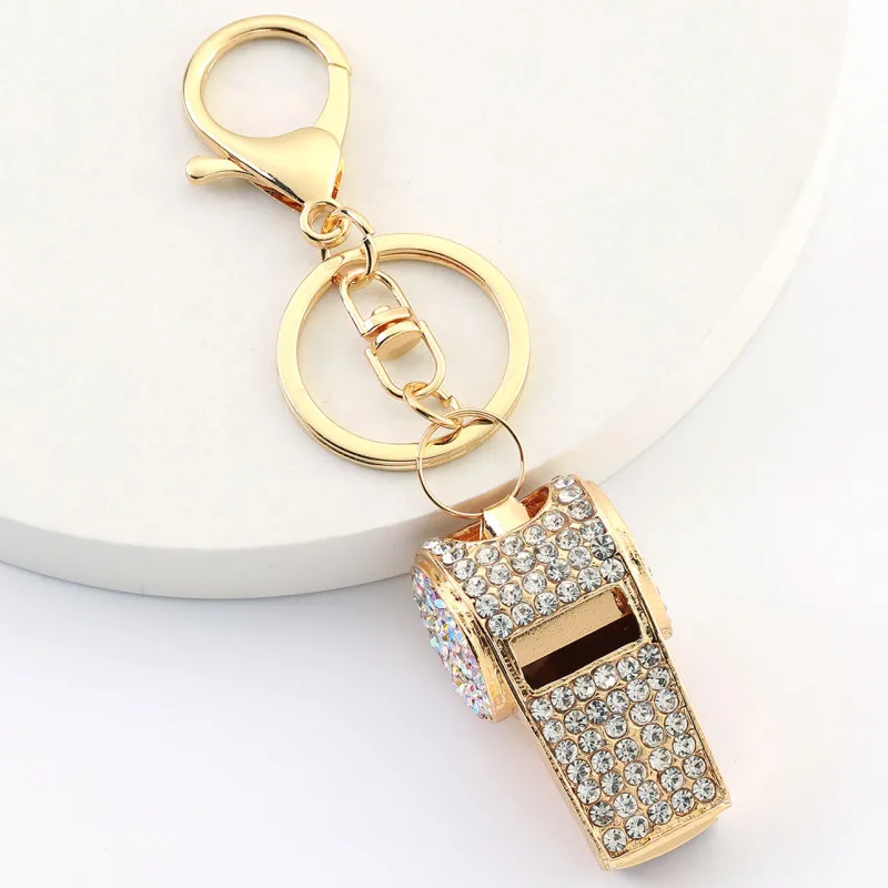 Creative Gifts Diamond Rhinestone Safety Survival Whistle Trendy metal Key Chains Key Ring Self Defense Beautiful Bling Keychain
