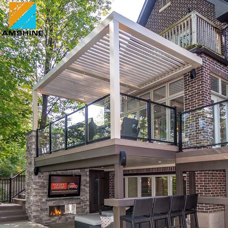 Factory Supplying Customize Design For Commercial Project Outdoor Waterproof Aluminum Adjustable Motorized Louvered Roof Pergola