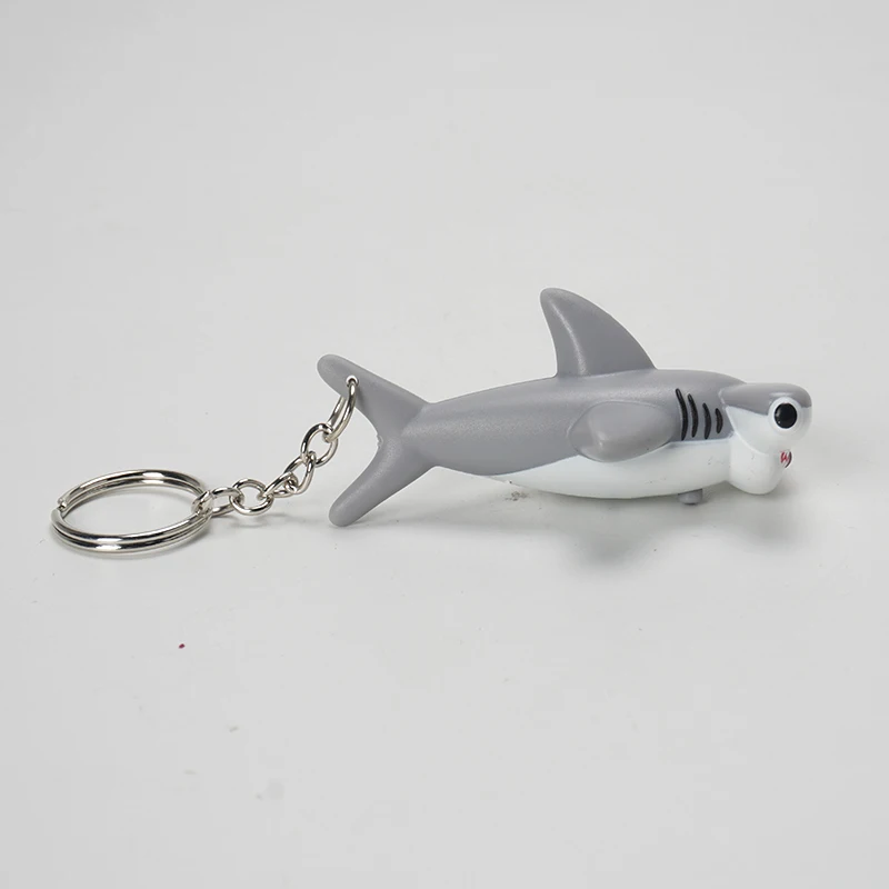 LED Hammerhead Shark Keychain With Sounds Wild Animals Toys Zoo Modeling Plastic Solid Fish Model