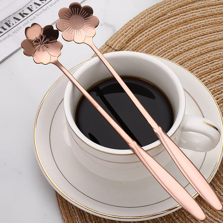 Tea Coffee Mixing Ice Cream Spoon Stainless Steel Flower Shape Long Handle Spoon For Wedding Souvenirs Guests Gifts