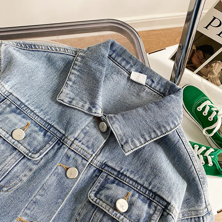 S055 Rts Fashion Custom Denim Jacket Button up Winter Jackets Baby Kids Girls Jeans Coats