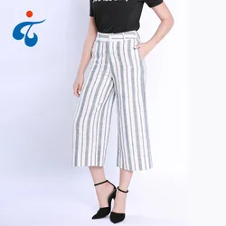 Wholesale oem striped casual cotton latest fashion wide leg trousers pants designs for women